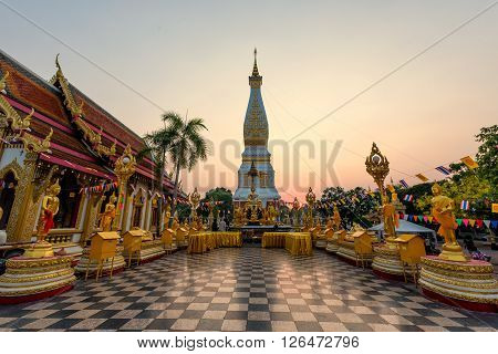 Wat Phra That Phanom Temple during sunset at Nakhon Phanom Province Thailand