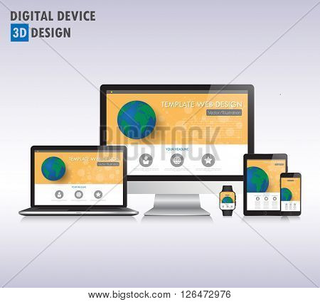 3D Modern Devices Mockups Fpr Your Business Projects. Web Templates Included.