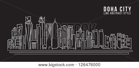 Cityscape Building Line art Vector Illustration design - doha city