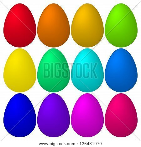 Vector illustration of colorful Easter eggs. Isolated on white background.