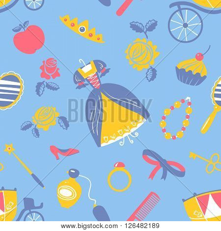 Cute Princess accessory vector seamless pattern with food