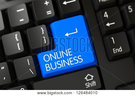 A Keyboard with Blue Keypad - Online Business. Online Business Button. Online Business Concept: Modern Keyboard with Online Business, Selected Focus on Blue Enter Keypad. 3D.