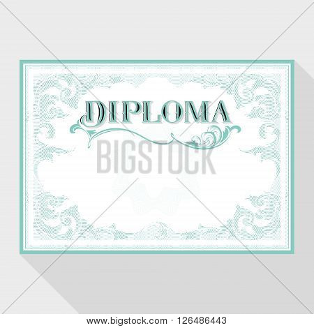 Diploma design template in baroque style horizontal format