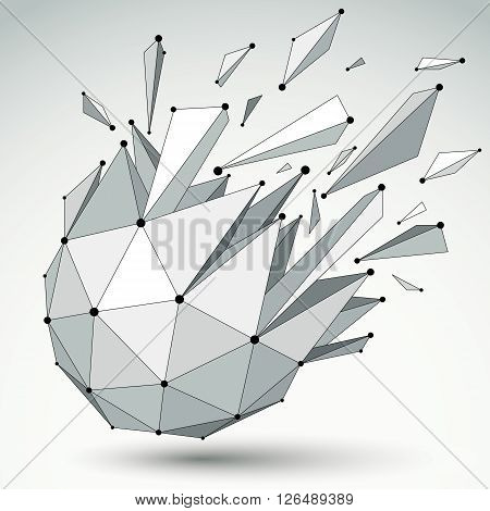 Vector Dimensional Wireframe Object, Spherical Demolished Shape With Refractions And Wreckage. 3D Me