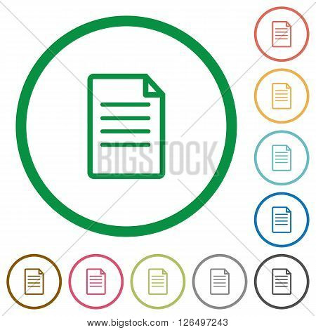 Set of document color round outlined flat icons on white background