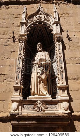 FLORENCE, ITALY - JUNE 05: Saint Mark by Donatello, Orsanmichele Church in Florence, Tuscany, Italy, on June 05, 2015