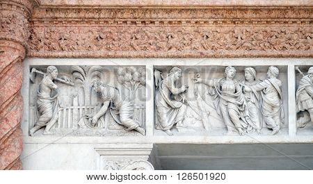 BOLOGNA, ITALY - JUNE 04: Christ in the Garden of Mary Magdalene left and Mary Magdalene points out Redeemer right by Zaccaria da Volterra, San Petronio Basilica in Bologna, Italy, on June 04, 2015