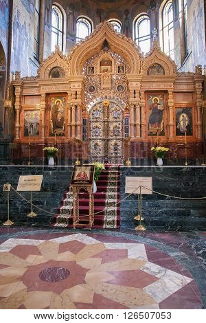 SAINT PETERSBURG, RUSSIA -APRIL 15, 2016: Interior of the Church of Saviour on Spilled Blood.   Church was built on the site where Emperor Alexander II was fatally wounded in March 1881