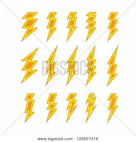 Set of lightning doodle isolated on white background, vector illustration
