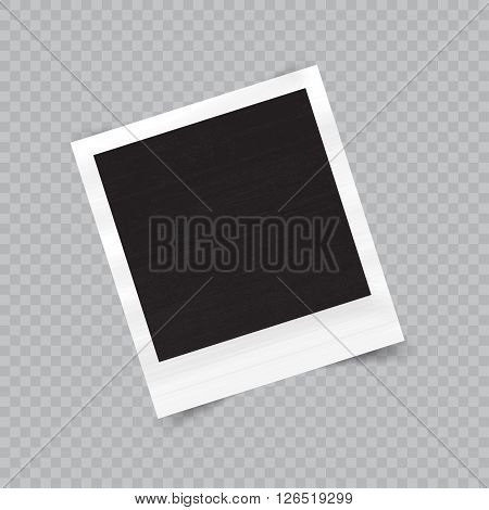 Old empty realistic photo frame with transparent shadow on checkered background. Border to family album. Vector illustration for your design and business.