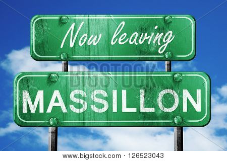 Now leaving massillon road sign with blue sky
