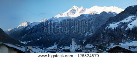 View from Neustift in Stubaitalto mountain range on early morning