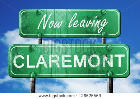 Now leaving claremont road sign with blue sky