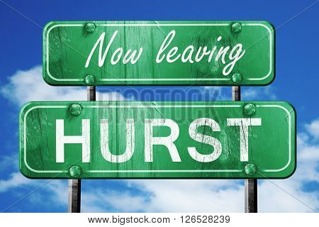Now leaving hurst road sign with blue sky