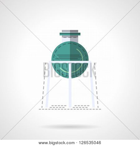 Rack with green flask bulb. Medical labware. Laboratory equipment and glass. Education and science. Chemistry research. Flat color style vector icon. Web design element for site, mobile and business.