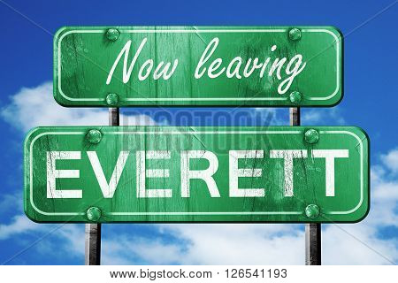 Now leaving everett road sign with blue sky