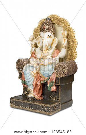 Figurine of Hindu god of wisdom, knowledge and new beginnings Ganesha isolated with clipping path.