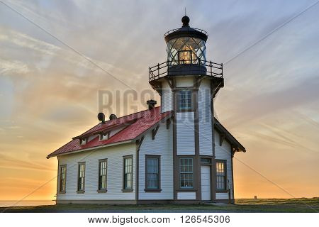 Sunset over Point Cabrillo Light Station State Historic Park, Mendocino County, California