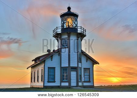 Sunset over Point Cabrillo Light Station State Historic Park, Mendocino County, California