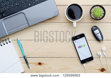 CHIANGMAI THAILAND -JANUARY 252016:Screen shot of ebay app showing on iPhone 5s.ebay is one of the largest online auction and shopping websites announces a new application for mobile devices