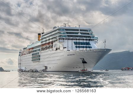 Hell-Ville Madagascar - December 19 2015: Costa Neoromantica Cruise ship anchored at Hell-Ville Nosy Be Island Madagascar.