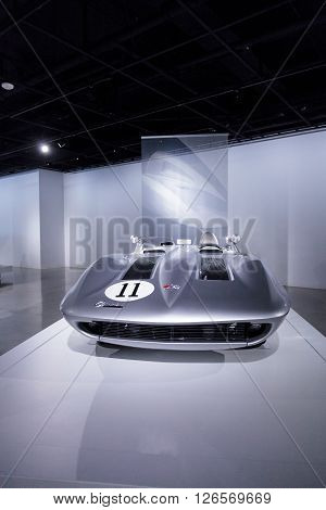 Los Angeles, CA, USA -- April 16, 2016: A 1959 Chevrolet Corvette XP 87 Stingray Racer from the General Motors Heritage Collection at the Petersen Automotive Museum in Los Angeles, California, United States.