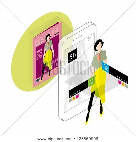 Augmented reality in e-commerce. 3-d Isometric illustration