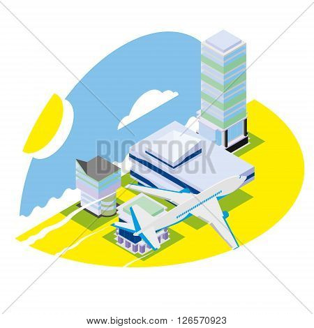 Holiday at the seaside. Isometric illustration. Travel by plane