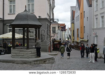 August 2015 - Old city of Tallinn Estonia. Tallinn Hall Square summer artesanal market place.