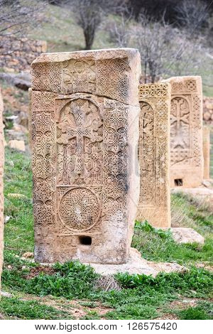 Sacred place at Ancient monastery Noravank in the mountains in Amaghu valley, Armenia. Was founded in 1205. 