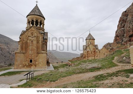 Ancient monastery Noravank in the mountains in Amaghu valley, Armenia. Was founded in 1205. 