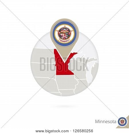 Minnesota Us State Map And Flag In Circle. Map Of Minnesota, Minnesota Flag Pin. Map Of Minnesota In