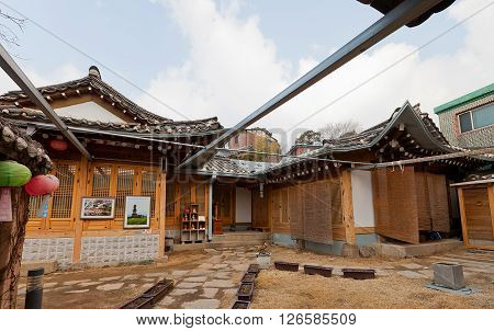 SEOUL, SOUTH KOREA - MARCH 14, 2016: Baek Sang Jeong Sa Buddhist Temple in Seoul Korea. Located within Folk Bukchon Hanok Village.