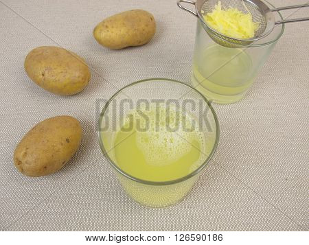 Freshly pressed raw potato juice in glass