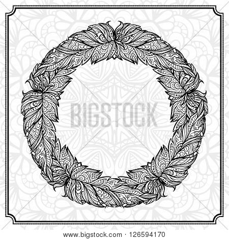 Vector absrtact feathers elements black and white frame.