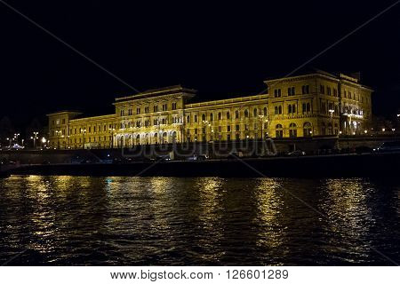 Beautiful pictures of the night Corvinus University. Budapest Hungary .