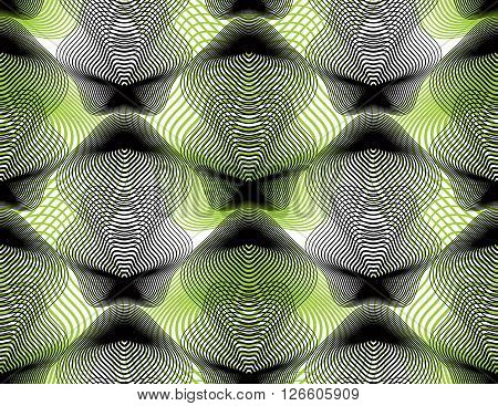Colorful Illusive Abstract Seamless Pattern With Overlapping Geometric Shapes. Vector Symmetric Line