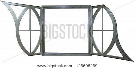 round window wooden house with glass on a white background