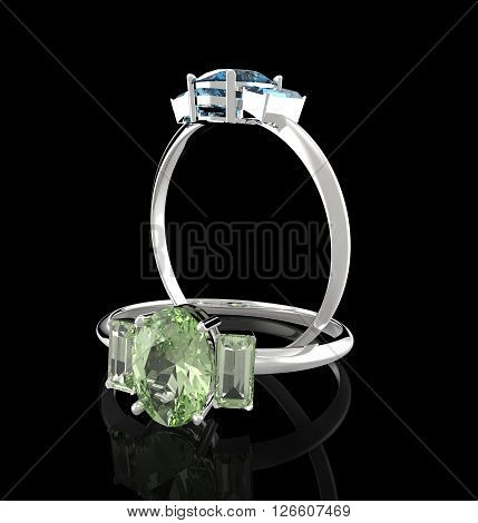 Diamond Rings. Isolated on a black background. Fashion jewelry. 3d digitally rendered illustration