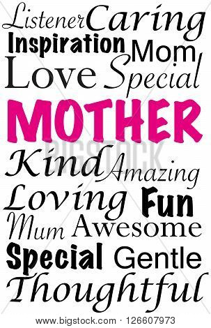 Words describing how special a mother is. Can be used for special occasions like Mother's Day.
