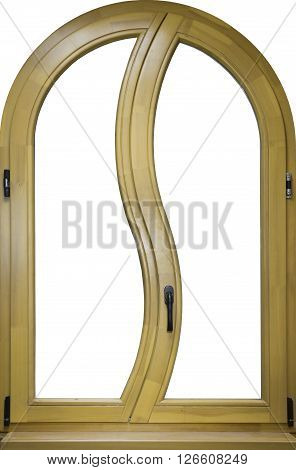round window wooden house with glass on a white background