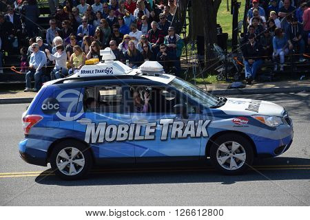 WASHINGTON, DC - APR 16: Mobile Trak car at The 2016 National Cherry Blossom Parade in Washington DC, as seen on April 16, 2016. Thousands of visitors gathered to attend this annual event.