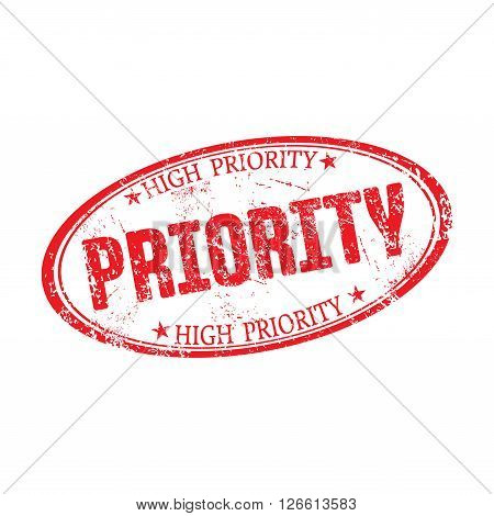 Red oval grunge rubber stamp with the text priority written inside the stamp