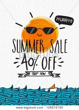Summer Sale Poster, Sale Banner, Sale Flyer, 40% Discount Offer, Creative vector illustration.