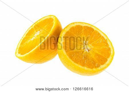 Orange fruit with half isolated on white background.