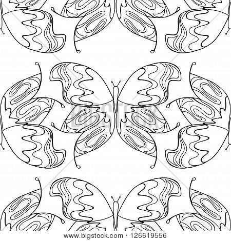 Zentangle stylized Butterfly seamless pattern for textile fashion design. Fabric. Zentangle Art collection.