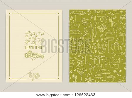 Set of cards. vector floral backgrounds with mushrooms