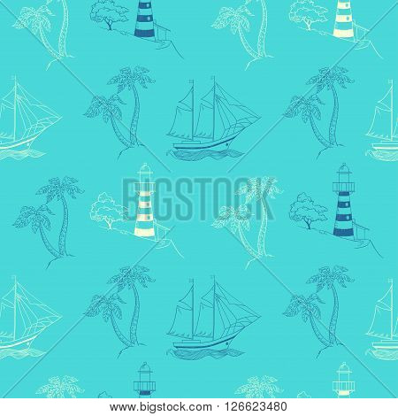 Sea adventure. seamless pattern with hand drawn summer travel objects