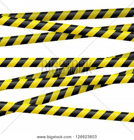 Realistic black and yellow danger tape. Illustration on white background