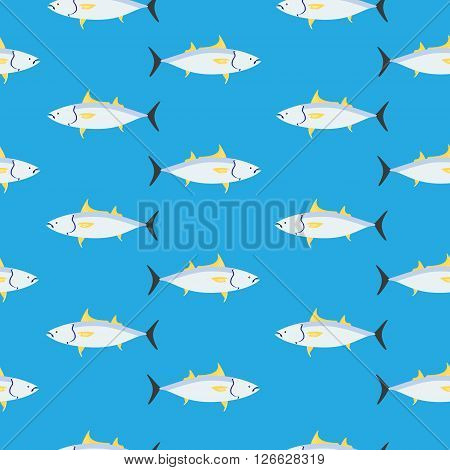 Vector illustration seamless pattern with tuna fish on blue background  design